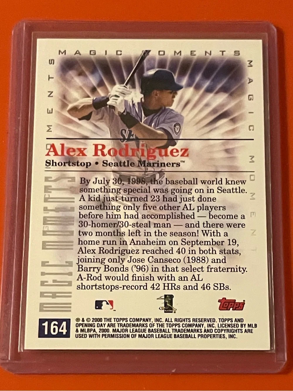Alex Rodriguez [Magic Moments] #164 2000 Topps Opening Day Baseball Trading Card